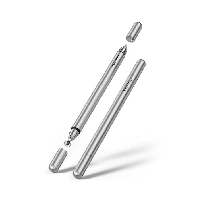 Vention Lapiz Digital 2 en 1 para Tablet y Smartphone - Magnetico - Aluminio - Doble Punta Reemplazable - 8.9x146.5mm - Color Gris