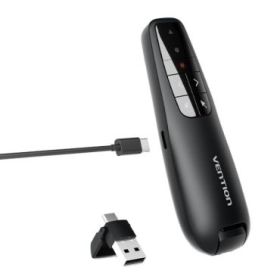 Vention Presentador Inalambrico - Puntero Laser Rojo - Bateria 200mAh - Cable USB-C Incluido - Alcance hasta 50m - Control de Cursor - Color Negro