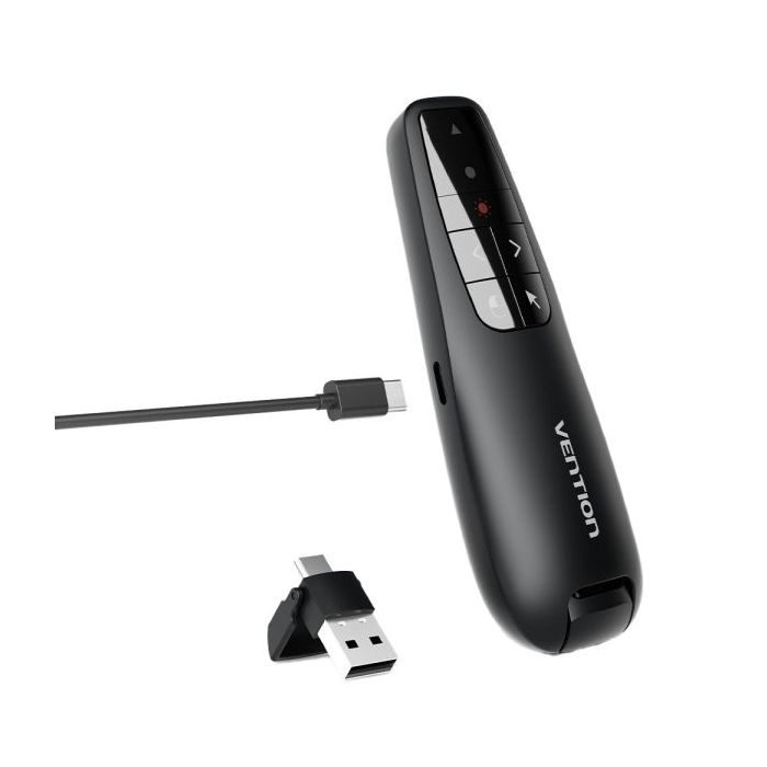 Vention Presentador Inalambrico - Puntero Laser Rojo - Bateria 200mAh - Cable USB-C Incluido - Alcance hasta 50m - Control de Cursor - Color Negro