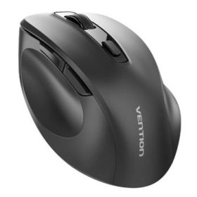 Vention Raton Ergonomico Inalambrico para Diestros - 6 Botones - 4000dpi - Transmisor 2.4GHz - Alcance 10m - Alimentacion a Pilas - Color Negro