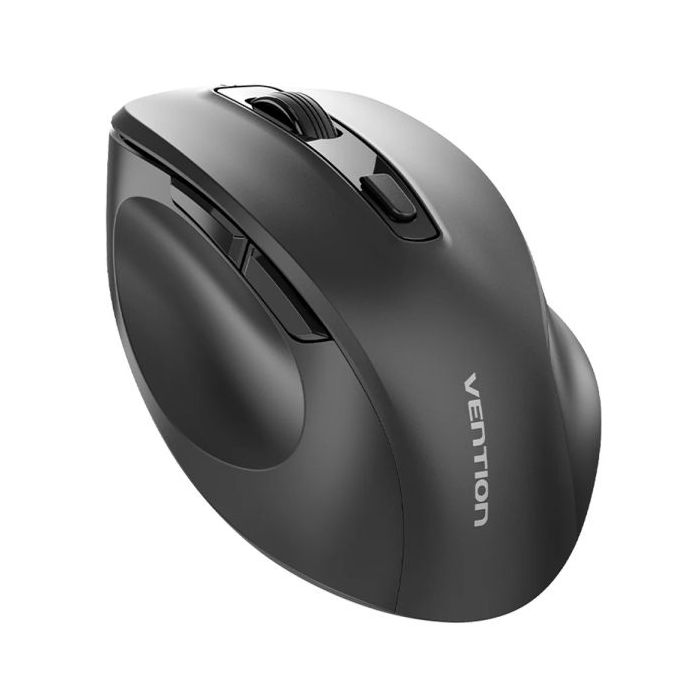 Vention Raton Ergonomico Inalambrico para Diestros - 6 Botones - 4000dpi - Transmisor 2.4GHz - Alcance 10m - Alimentacion a Pilas - Color Negro