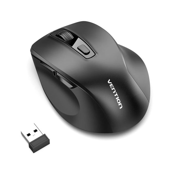 Vention Raton Ergonomico Inalambrico para Diestros - 6 Botones - 4000dpi - Bluetooth - Alcance 10m - Alimentacion a Pilas - Boton de Alternancia de Dispositivo - Color Negro