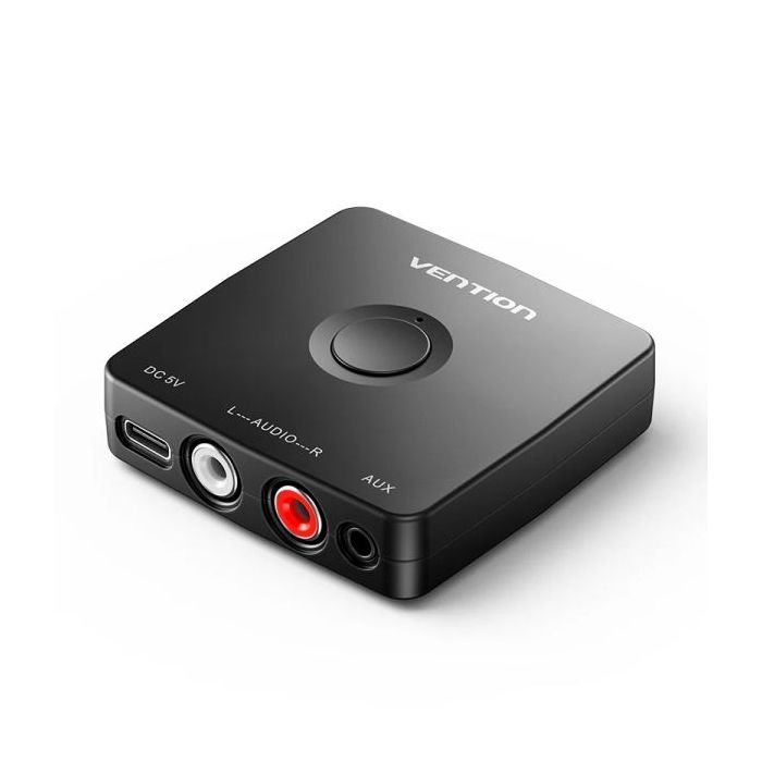 Vention Adaptador de Audio Inalambrico - Carcasa en ABS - Bluetooth 5.1 - 2xRCA - Jack 3.5mm - Alcance 10m - Cable de Carga USB-C y Audio Incluidos - Color Negro