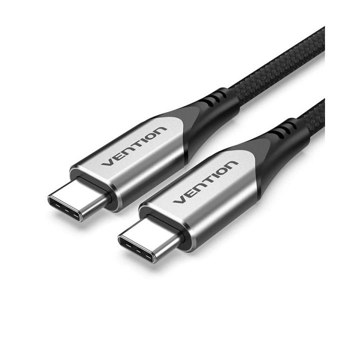 Vention Cable USB-C - Potencia hasta 60W - Longitud 1.5m - Pantalla Digital - Velocidad hasta 5Gbps - Chaqueta Trenzada de Algodon - Color Gris