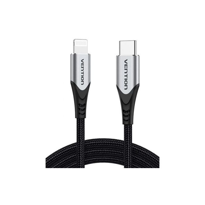 Vention Cable Lightning a USB-C - Potencia hasta 27W - Longitud 1.5m - Transferencias hasta 480Mbps - Proteccion Multicapa - Certificacion MFI - Color Gris
