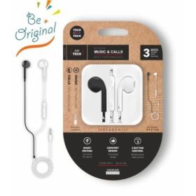TechOneTech EearTech B&W Be Original Auriculares Intraurales - Microfono Integrado - Mini Jack 3.5mm - Cable de 1.20m - Blanco/Negro