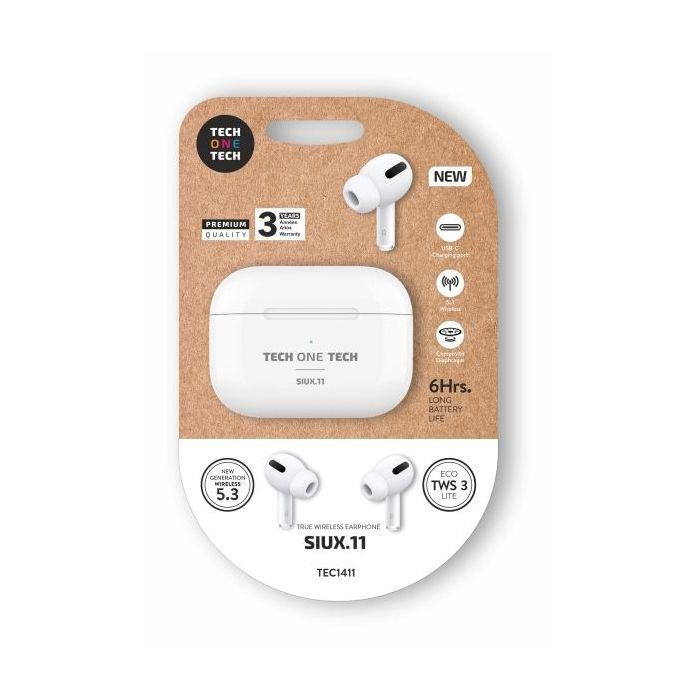 TechOneTech SIUX Auriculares Inalambricos Bluetooth TWS - Hasta 20h de Reproduccion - IPX5 - Color Blanco