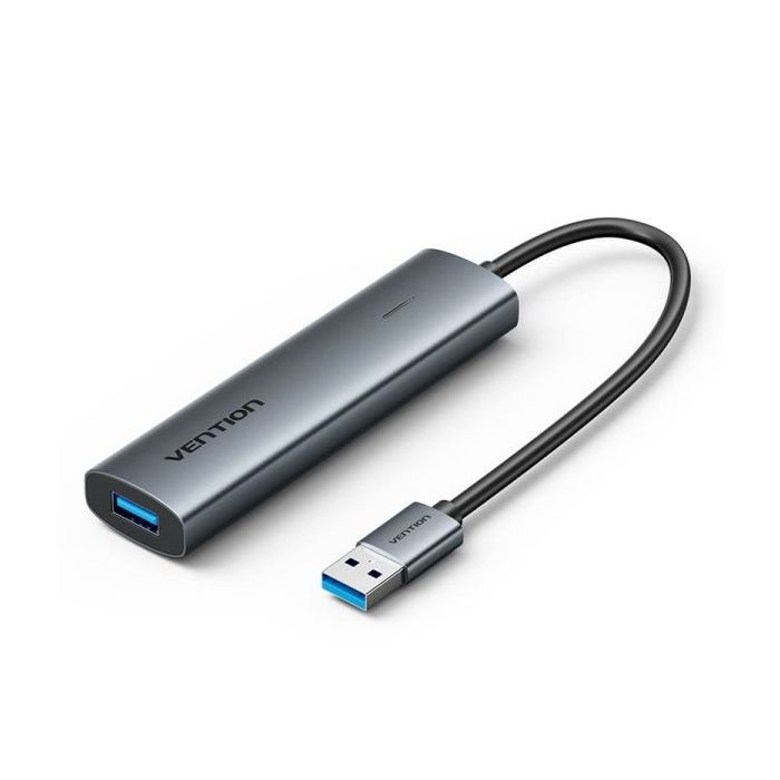 Vention Hub USB 5 en 1 - 3xUSB-A - 2xUSB-C - Cable USB-A de 15cm - Indicador LED - Velocidad hasta 5Gbps - Color Gris
