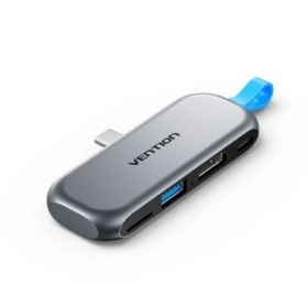 Vention Estacion de Docking - Acoplamiento sin Cables con USB-C Macho - Power Delivery 100W - HDMI 4K - USB-C - USB-A - Tarjeta TF - Color Gris