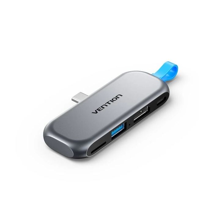 Vention Estacion de Docking - Acoplamiento sin Cables con USB-C Macho - Power Delivery 100W - HDMI 4K - USB-C - USB-A - Tarjeta TF - Color Gris