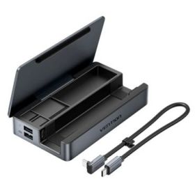 Vention Estacion de Docking 9 en 1 - Soporte Multidispositivo - Multiples Compartimentos - Ethernet RJ45 - Incluye Cable - HDMI 4K - 3xUSB-C - 3xUSB-A - Tarjeta TF - SD - Power Delivery - Color Gris