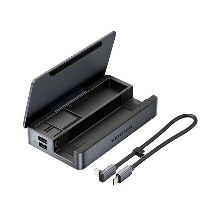 Vention Estacion de Docking 9 en 1 - Soporte Multidispositivo - Multiples Compartimentos - Ethernet RJ45 - Incluye Cable - HDMI 4K - 3xUSB-C - 3xUSB-A - Tarjeta TF - SD - Power Delivery - Color Gris