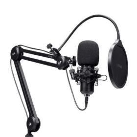 Trust GXT 270 Emita II+ Microfono de Estudio - Cable USB 2.5m - Filtro Antipop de Rejilla - Brazo Ajustable - Filtro Antiviento - 42x42x162mm - Color Negro