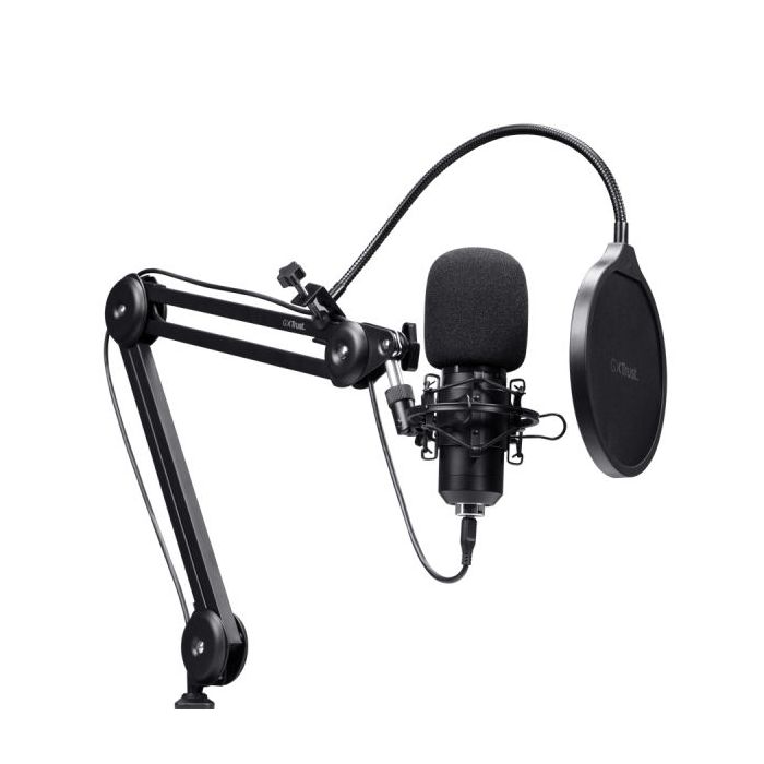 Trust GXT 270 Emita II+ Microfono de Estudio - Cable USB 2.5m - Filtro Antipop de Rejilla - Brazo Ajustable - Filtro Antiviento - 42x42x162mm - Color Negro