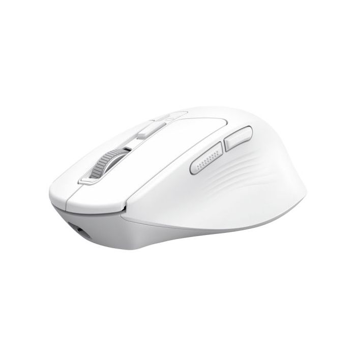 Trust Niven Raton Inalambrico de 7 Botones - Ajustable hasta 3200dpi - Bluetooth - Recargable - Indicadores LED - Clic Silencioso - Receptor USB-C - Multidispositivo - 44x73x110mm - Color Blanco