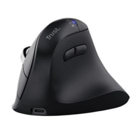 Trust Vyran Raton Inalambrico Ergonomico - Ajustable hasta 4800dpi - Bluetooth - Recargable - Receptor USB-A - Adaptador USB-C - Multidispositivo - Clic Silencioso - 75x84x116mm - Color Negro
