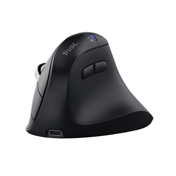 Trust Vyran Raton Inalambrico Ergonomico - Ajustable hasta 4800dpi - Bluetooth - Recargable - Receptor USB-A - Adaptador USB-C - Multidispositivo - Clic Silencioso - 75x84x116mm - Color Negro