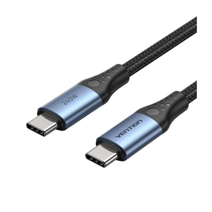 Vention Cable USB-C - Potencia hasta 240W - Longitud 0.5m - Recubrimiento de Nailon Trenzado - Velocidad hasta 480Mbps - Chip E-Marker - Color Negro y Azul