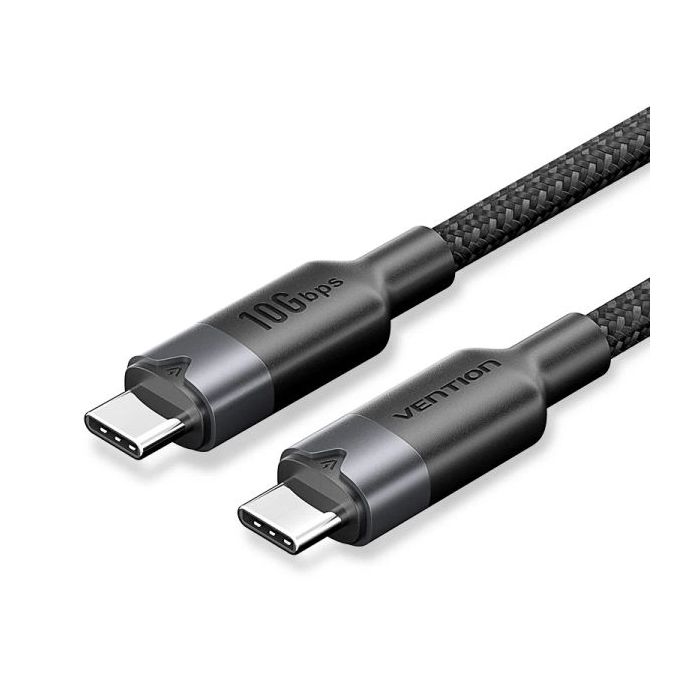 Vention Cable USB-C 3.2 - Potencia hasta 100W - Transmision 4K a 60 Hz - Longitud 1m - Recubrimiento de Nailon Trenzado - Velocidad hasta 10Gbps - Color Negro