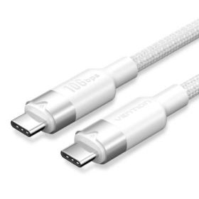 Vention Cable USB-C 3.2 - Potencia hasta 100W - Transmision 4K a 60 Hz - Longitud 0.5m - Recubrimiento de Nailon Trenzado - Velocidad hasta 10Gbps - Color Blanco