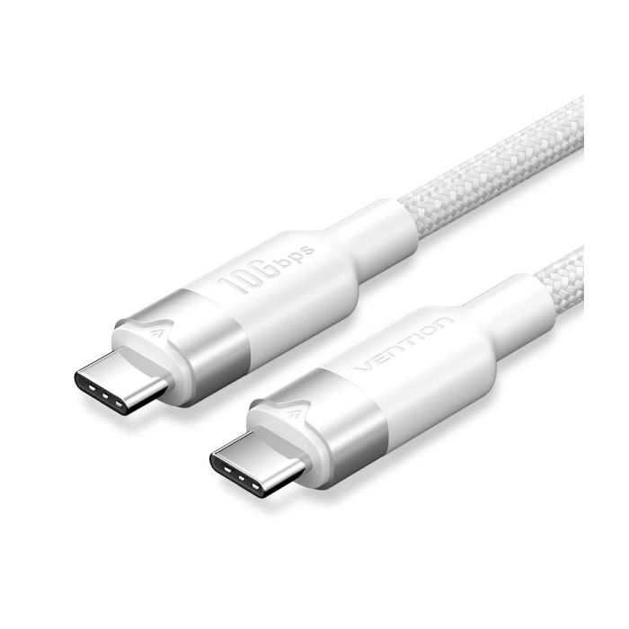 Vention Cable USB-C 3.2 - Potencia hasta 100W - Transmision 4K a 60 Hz - Longitud 1m - Recubrimiento de Nailon Trenzado - Velocidad hasta 10Gbps - Color Blanco