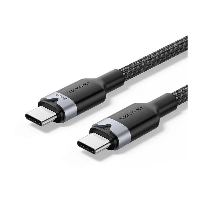 Vention Cable USB-C - Potencia hasta 240W - Longitud 2m - Recubrimiento de Nailon Trenzado - Velocidad hasta 480Mbps - Color Negro