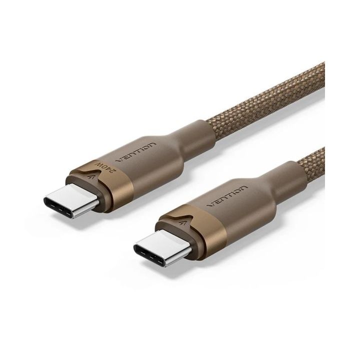 Vention Cable USB-C - Potencia hasta 240W - Longitud 1m - Recubrimiento de Nailon Trenzado - Velocidad hasta 480Mbps - Color Dorado