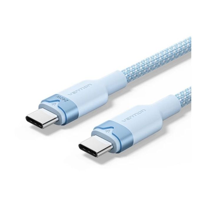 Vention Cable USB-C - Potencia hasta 240W - Longitud 1m - Recubrimiento de Nailon Trenzado - Velocidad hasta 480Mbps - Color Azul