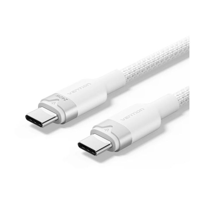 Vention Cable USB-C - Potencia hasta 240W - Longitud 1m - Recubrimiento de Nailon Trenzado - Velocidad hasta 480Mbps - Color Blanco