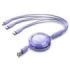 Vention Cable USB Multiple - Longitud Ajustable hasta 1.1m - Retractil - USB-A - 2xUSB-C - Lightning - Velocidad hasta 480Mbps - Color Morado
