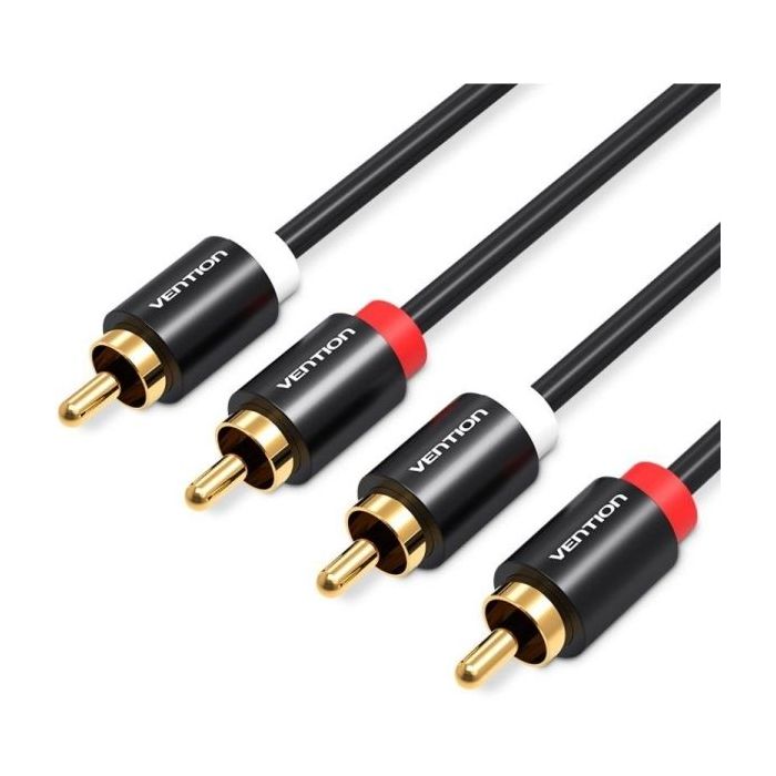 Vention Cable de Audio Estereo - Longitud 2m - 4xRCA Macho - Aluminio - PVC - 29 AWG - Color Negro