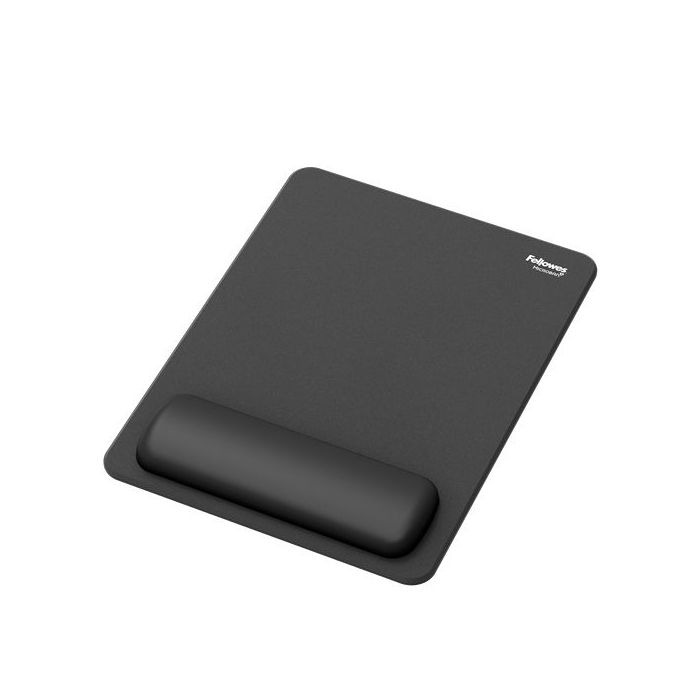 Fellowes Breyta Alfombrilla con Reposamuñecas XL - Revestimiento Antipolvo - Proteccion Antimicrobiana - Tacto Suave - Fabricado con Material Reciclado - 28x21x1.75cm - Color Negro