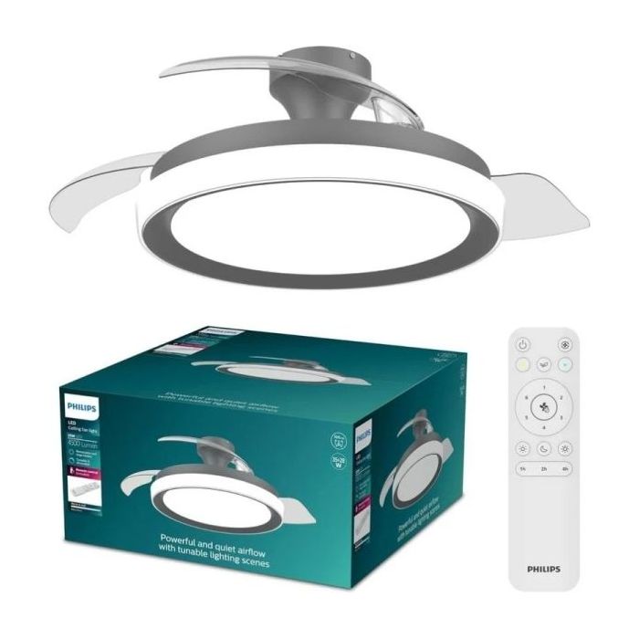 Philips Bliss DC Fan Ceiling Ventilador de Techo con Luz LED Hasta 6500K - Aspas Retractiles - 35W Ventilador + 28W Luz - Mando a Distancia - Color Negro