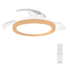 Philips Bliss DC Fan Ceiling Ventilador de Techo con Luz LED Hasta 6500K - Aspas Retractiles - 35W Ventilador + 28W Luz - Mando a Distancia - Color Blanco/Madera