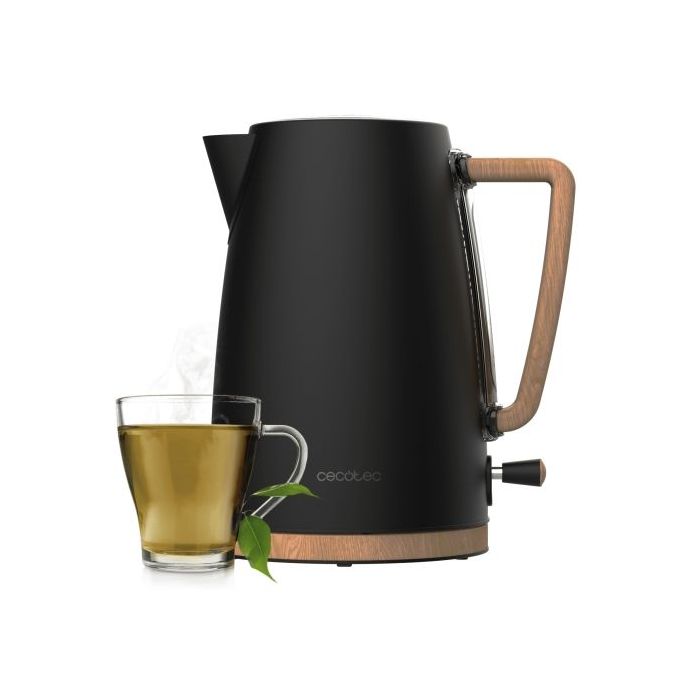 Cecotec ThermoSense 200 Woody Hervidor de Agua - 2200W - Capacidad de 1.7L - Acero Inoxidable - Filtro Antical - Base 360º - Ventana de Visualizacion - Color Negro