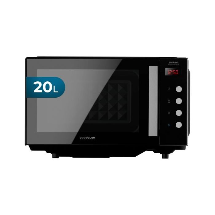 Cecotec GrandHeat 2000 Flatbed Black Microondas sin Plato - 700W - Capacidad 20L - Revestimiento Ceramico - Bloqueo de Seguridad Infantil - Avisador Acustico - Color Negro