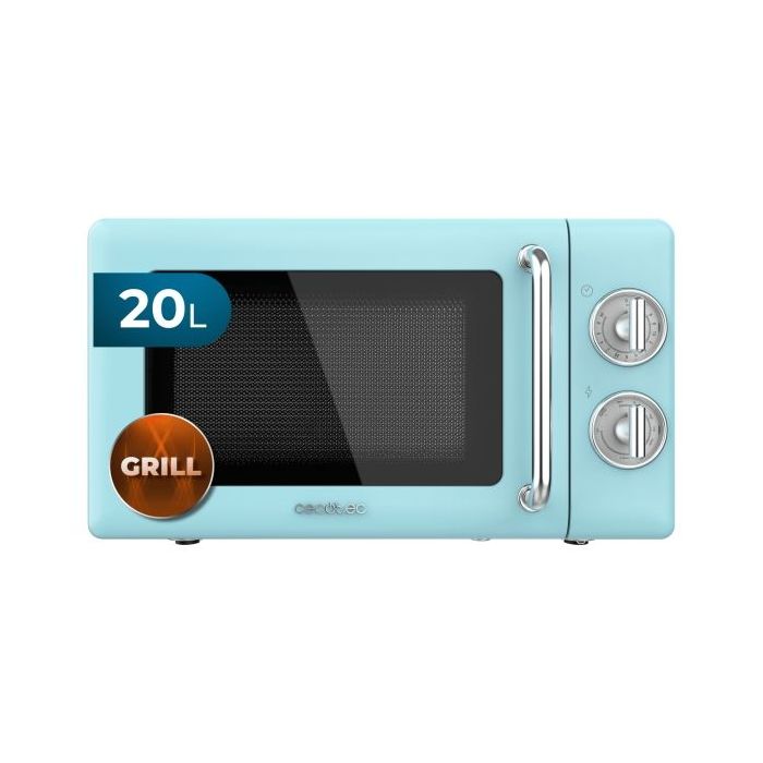 Cecotec Proclean 3110 Retro Blue Microondas con Grill - 700W - Capacidad 20L - 6 Niveles - Estilo Vintage - Avisador Acustico - Color Azul Claro