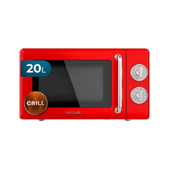 Cecotec Proclean 3110 Retro Red Microondas con Grill - 700W - Capacidad 20L - 6 Niveles - Estilo Vintage - Avisador Acustico - Color Rojo