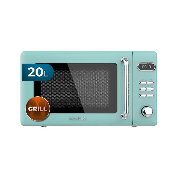 Cecotec Proclean 5110 Retro Green Microondas con Grill - 700W - Capacidad 20L - 5 Niveles - Bloqueo de Seguridad Infantil - Avisador Acustico - Color Menta