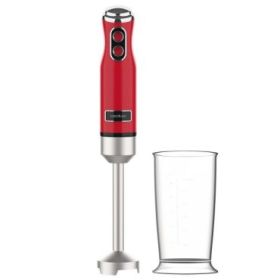 Cecotec Power RetroRed 1200Max Batidora de Mano - 1200W - Vaso de 0.5L - Campana Antisalpicadura - 4 Hojas Recubiertas de Titanio - Velocidad Ajustable - Color Rojo