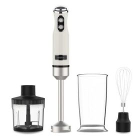 Cecotec Power RetroBeige 1200Max Cream and Crush Batidora de Mano - 1200W - Vaso de 0.5L - Accesorios Multifuncion - Campana Antisalpicadura - 4 Hojas Recubiertas de Titanio - Color Beige