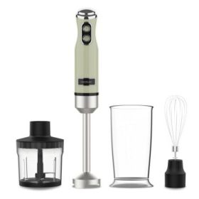 Cecotec Power RetroGreen 1200Max Cream and Crush Batidora de Mano - 1200W - Vaso de 0.5L - Accesorios Multifuncion - Campana Antisalpicadura - 4 Hojas Recubiertas de Titanio - Color Verde Claro