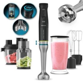 Cecotec Katana 15 TotalDestroy Full B Screen Batidora de Mano - 1500W - Vaso de 0.8L - Accesorios Multifuncion - Campana Antisalpicadura - 4 Hojas Recubiertas de Titanio - Color Negro y Plata