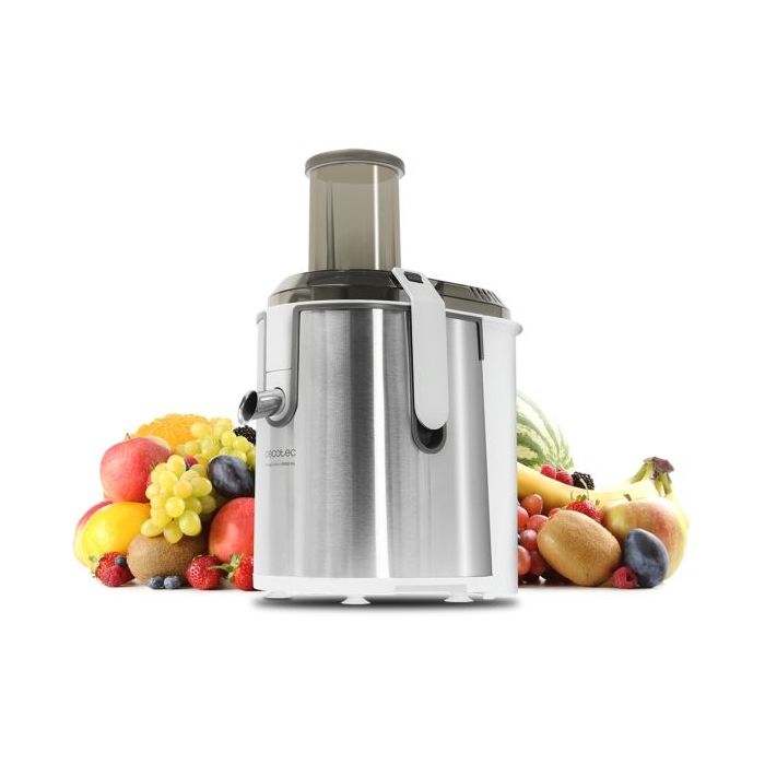 Cecotec StrongTitanium 19000 XXL Licuadora Orbital - 2000W - 19000rpm - Deposito de 2L - Jarra de Zumo 950ml - Boquilla Antigoteo - Base Antideslizante - Entrada XXL de 75mm - Color Acero y Blanco