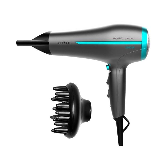 Cecotec IoniCare 5200 Aura Black Secador de Pelo - 2300W - Cable de 1.8m - Tecnologia con Iones - Boquilla de Precision - Difusor - 2 Velocidades - 3 Temperaturas - Color Gris Oscuro