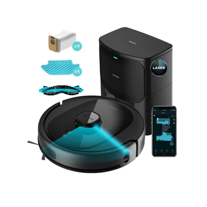 Cecotec Conga 8290 Immortal Ultra Power Home Genesis Robot Aspirador 4 en 1 con Base de Autovaciado - 7000Pa - Bateria 5200mAh - Navegacion Laser - 10 Modos - Control con App - Color Negro