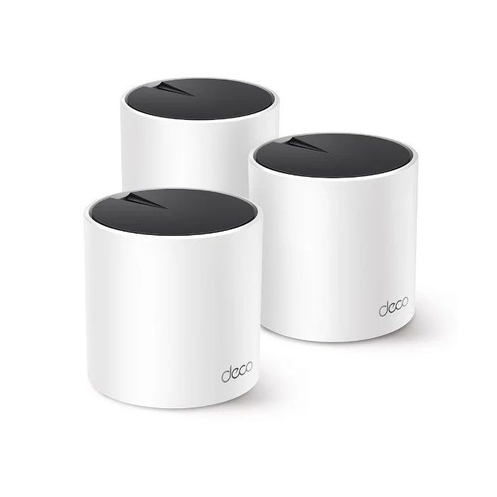 TP-Link Deco X55 Pack de 3 Sistemas WiFi Mesh - Doble Banda - Velocidad hasta 3Gbps - WiFi 6 - Ethernet 1Gbps - Cobertura hasta 418m2 - VPN - Color Blanco y Negro