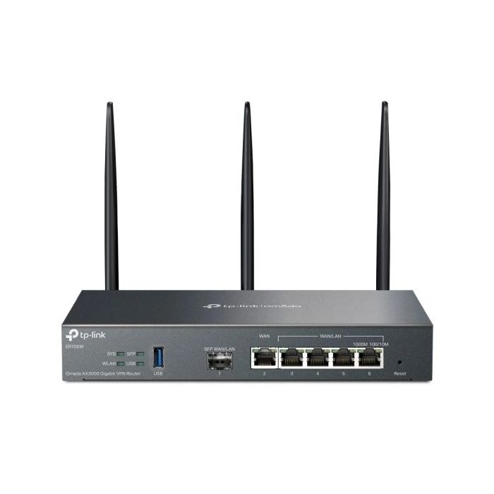 TP-Link Omada ER706W Router de Doble Banda - Velocidad hasta 3Gbps - VPN - WiFi - 1Gbps SFP - 5xRJ45 1Gbps - Antenas Desmontables - Color Negro