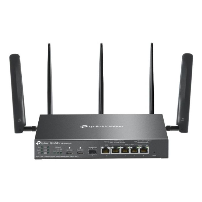 TP-Link Omada ER706WP-4G Router de Doble Banda NAT - WiFi hasta 3Gbps - Ethernet - VPN - 1Gbps SFP - 1Gbps WAN - 4x1Gbps LAN - Balanceo de Carga - Antenas Desmontables - Color Negro