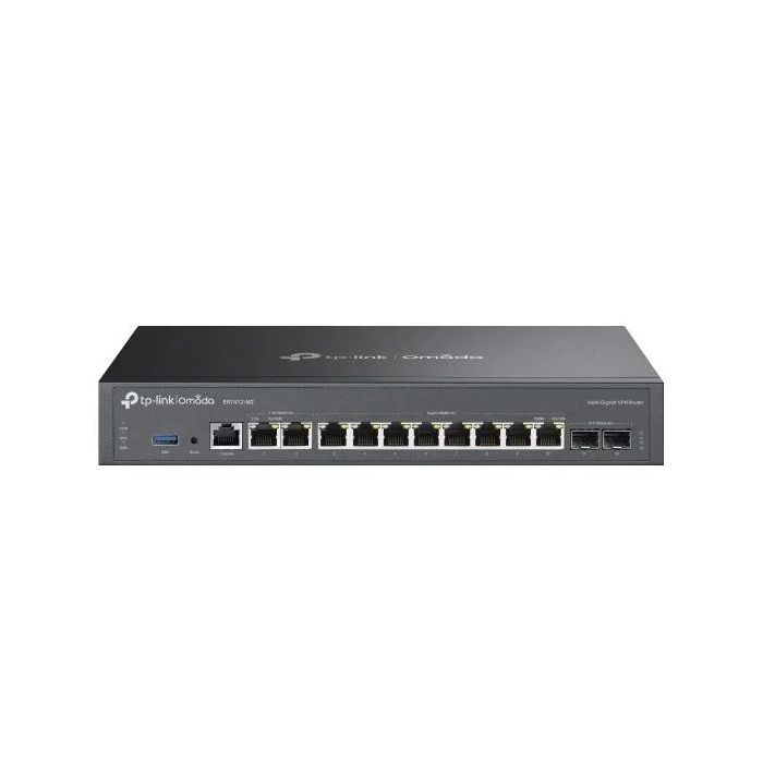 TP-Link Omada ER7412-M2 Router - VPN - 8xRJ45 1Gbps - 2xRJ45 2.5Gbps - 2x1Gbps SFP - USB 3.0 - Carcasa de Acero - Balanceo de Carga - Gestion Centralizada en Nube - Color Negro